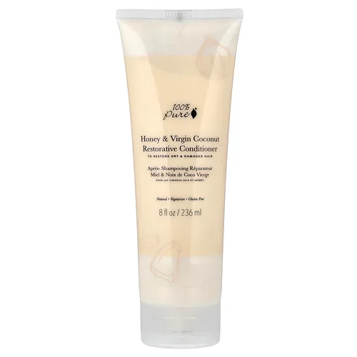 100% PURE, Acondicionador restaurador con miel y coco virgen, Cabello seco y dañado, 236 ml (8 oz. líq.)