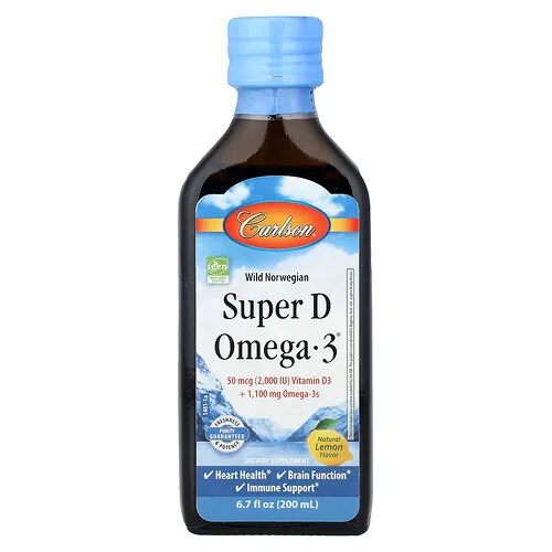 Carlson, Super D Omega-3® noruego salvaje, Limón natural, 200 ml (6,7 oz. líq.)