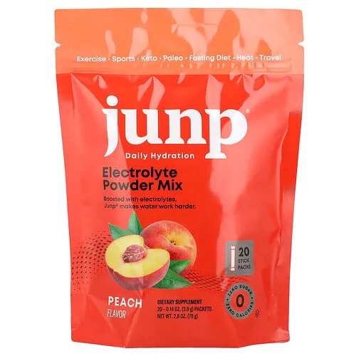 JUNP Hydration, Mezcla de electrolitos en polvo, Melocotón, 20 sobrecitos, 3,9 g (0,14 oz) cada uno