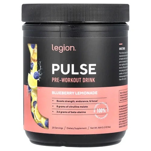 Legion Athletics, Pulse, Bebida para preentrenamiento, Limonada de arándano azul, 464 g (1,02 lb)