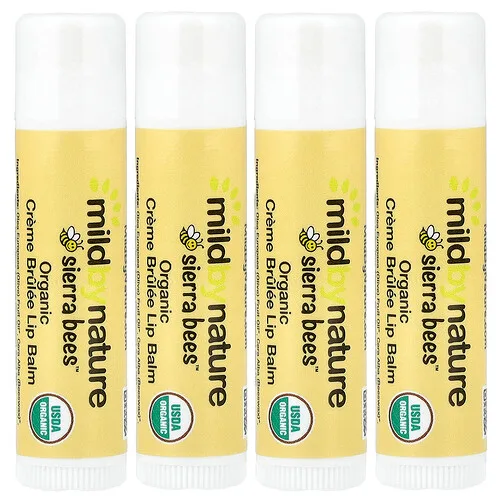 Mild By Nature, Sierra Bees™, Bálsamos labiales orgánicos, Créme brûlée, 4 unidades, 4,25 g (0,15 oz) cada una