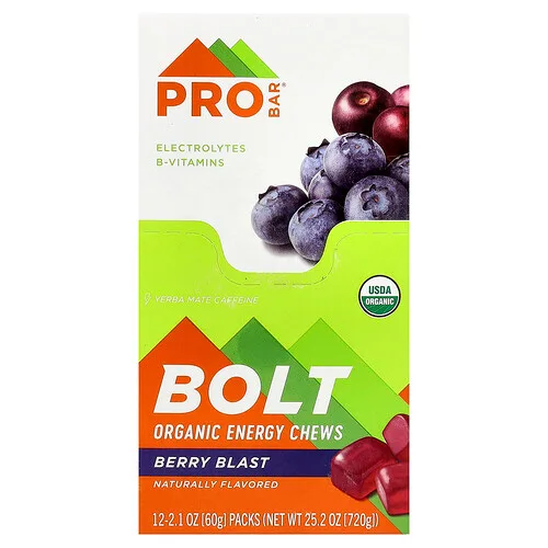 ProBar, Bolt, Masticables energéticos orgánicos, Explosión de bayas, 12 paquetes, 60 g (2,1 oz) cada uno