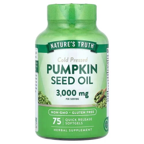 Nature's Truth, Aceite de semilla de calabaza, Prensado en frío, 75 cápsulas blandas de liberación rápida (1000 mg por cápsula blanda)