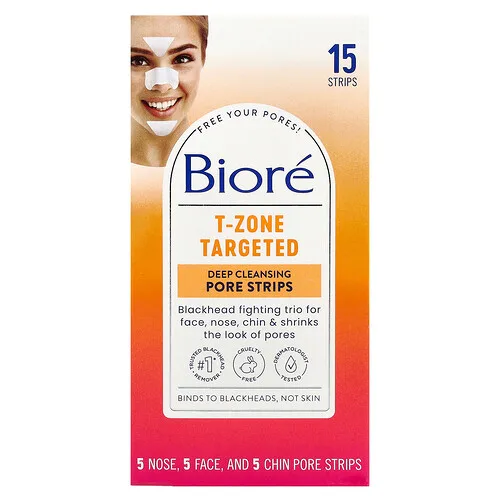 Biore, Tiras de limpieza profunda para poros, T-Zone Targeted, 15 tiras