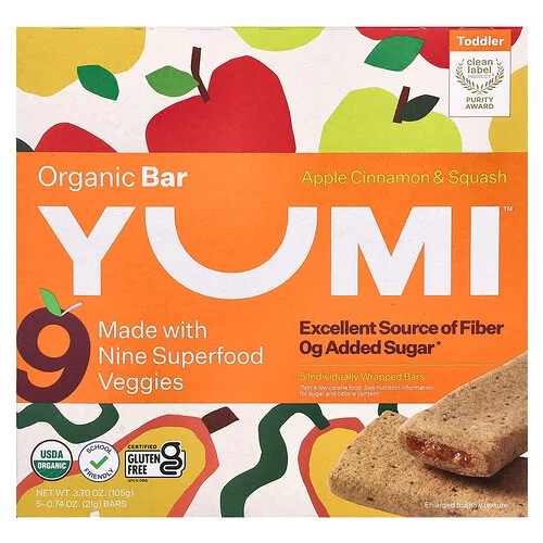 Yumi, Organic Bar, Toddler, Apple Cinnamon & Squash, 5 Bars, 0.74 oz (21 g) Each