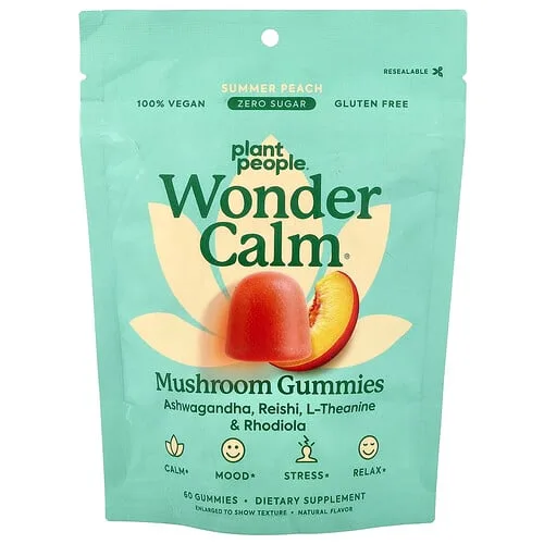 Plant People, WonderCalm®, Gomitas de hongos, Melocotón de verano, 60 gomitas