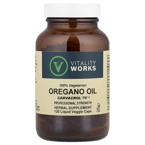 Vitality Works, Aceite de orégano, Carvacrol 70, 120 capsulas líquidas vegetarianas