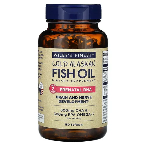 Wiley's Finest, Aceite de pescado salvaje de Alaska, DHA prenatal, 600 mg, 180 cápsulas blandas de pescado