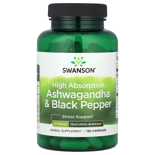 Swanson Vitamins, Ashwagandha y pimienta negra de alta absorción, 120 cápsulas