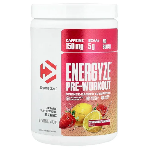 Dymatize, Preentrenamiento Energyze™, Limonada de fresa, 400 g (14,1 oz)