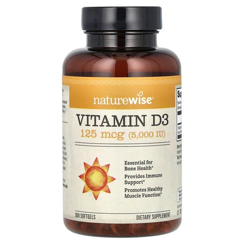 NatureWise, Vitamina D3, 125 mcg (5000 UI), 360 cápsulas blandas