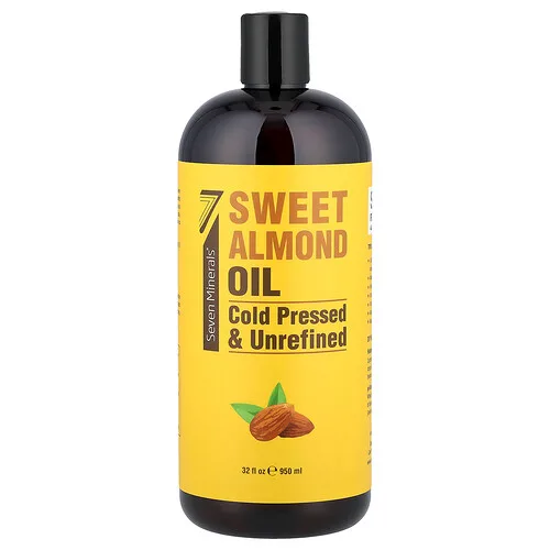 Seven Minerals, Aceite de almendras dulces, prensado en frío y sin refinar, sin fragancia, 950 ml (32 oz. Líq.)