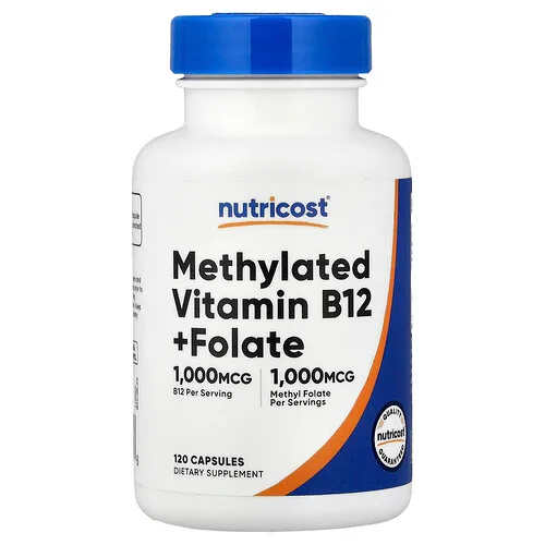 Nutricost, Vitamina B12 metilada más folato, 120 cápsulas