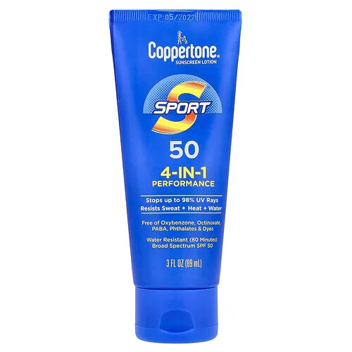 Coppertone, Deporte, Loción con protector solar, Rendimiento 4 en 1, FPS 50, 89 ml (3 oz. Líq.)