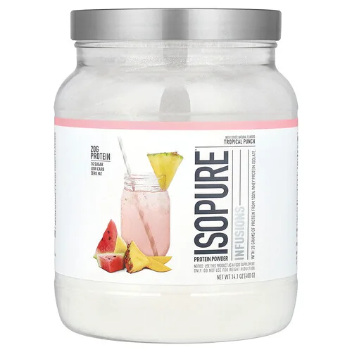 Isopure, Infusiones de proteína en polvo, Ponche tropical, 400 g (14,1 oz)