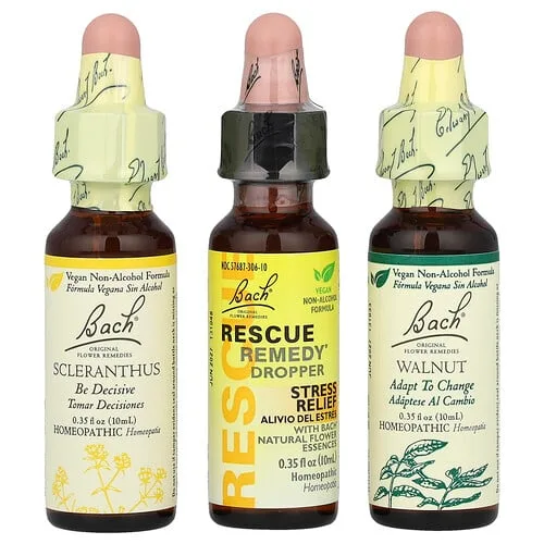 Bach, Remedios florales originales, Kit de viaje, Listo para usar, 3 goteros, 10 ml (0,35 oz. líq.) cada uno