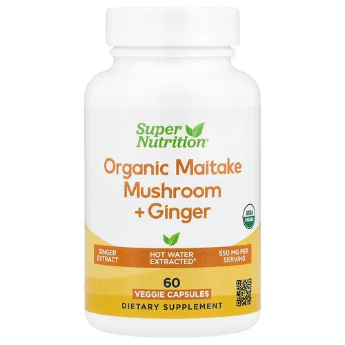 Super Nutrition, Hongo maitake orgánico con jengibre, 60 cápsulas vegetales