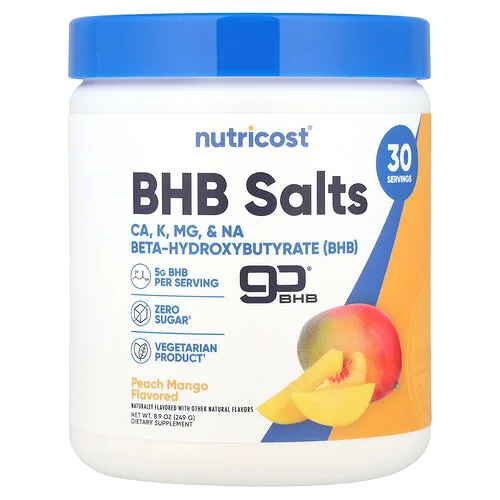 Nutricost, BHB Salts, GoBHB®, Melocotón y mango, 249 g (8,9 oz)