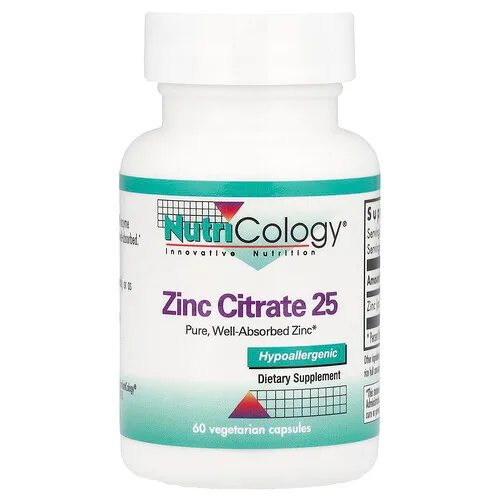 Nutricology, Citrato de zinc 25, 60 cápsulas vegetales