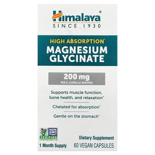 Himalaya, Glicinato de magnesio de alta absorción, 60 cápsulas veganas (100 mg por cápsula)