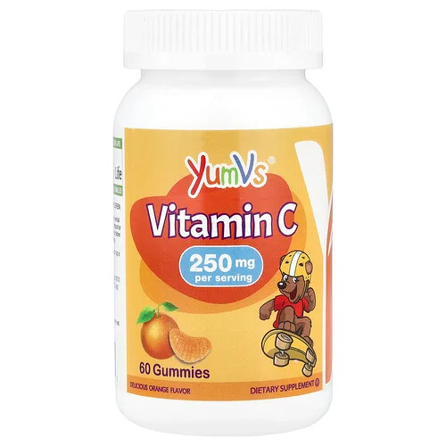 YumVs, Niños, Gomitas con vitamina C, Naranja deliciosa, 250 mg, 60 gomitas