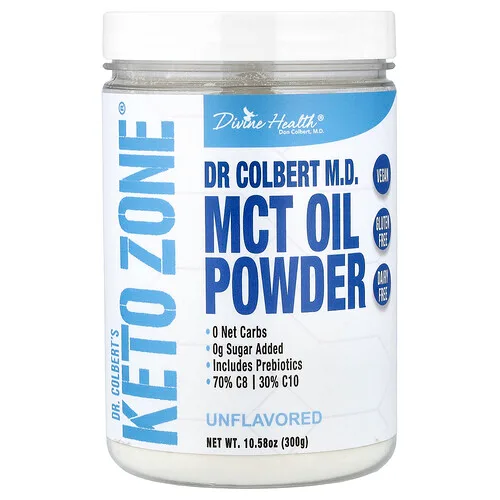 Divine Health, Dr. Colbert's Keto Zone®, Aceite de MCT en polvo, Sin sabor, 300 g (10,58 oz)