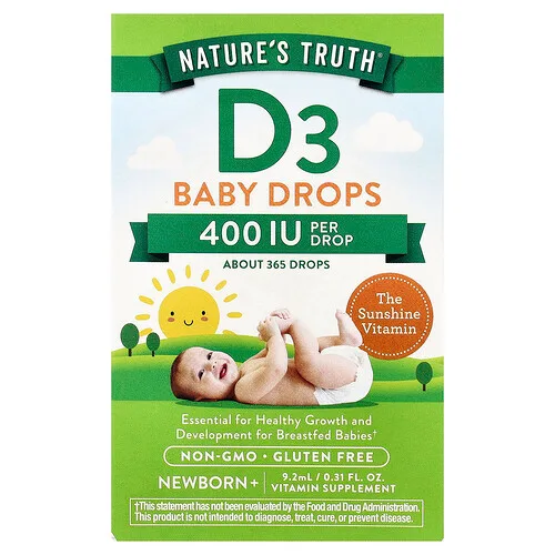Nature's Truth, Vitaminas, Gotas para la vitamina D3 para bebés, Recién nacido+, 10 mcg (400 UI), 9,2 ml (0,31 oz. líq.)