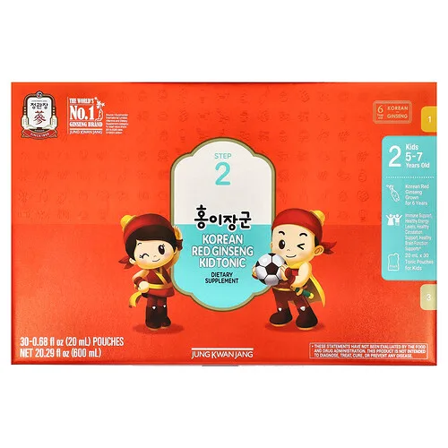 JungKwanJang, Tónico para niños con ginseng rojo coreano, Paso 2, Para niños de 5 a 7 años, 30 sobres, 20 ml (0,68 oz. líq.) cada uno