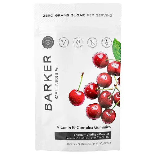 Barker Wellness Co, Gomitas con complejo de vitaminas B, Cereza, 30 gomitas