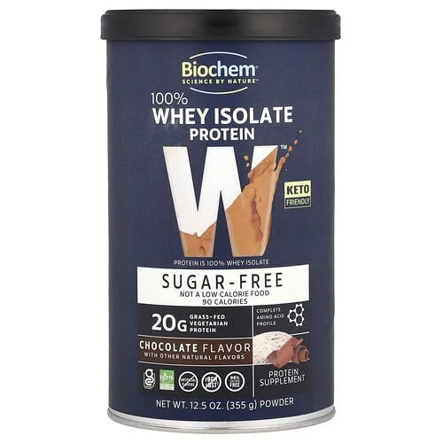 Biochem, Aislado de proteína de suero de leche al 100 %, Sin azúcar, Chocolate, 355 g (12,5 oz)