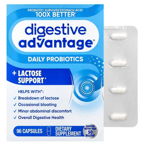 Schiff, Digestive Advantage®, Refuerzo diario con probióticos y lactosa, 96 cápsulas