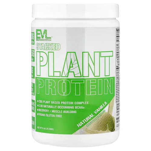 EVLution Nutrition, Proteína vegetal apilada, Vainilla natural, 300 g (0,66 lb)