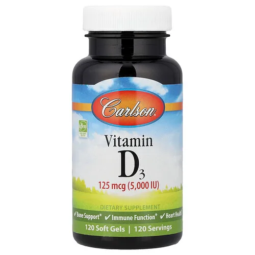 Carlson, Vitamina D3, 125 mg (5000 UI), 120 cápsulas blandas