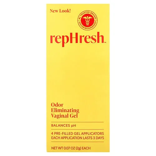 Rephresh, Gel vaginal para eliminar olores, 4 aplicadores de gel precargados, 2 g (0,07 oz) cada uno