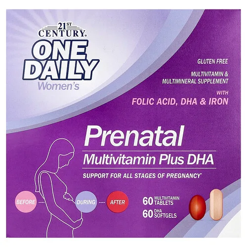 21st Century, Multivitaminas/Minerales Prenatales + DHA, 2 Botellas, 60 Cápsulas / 60 Cápsulas Gelificadas