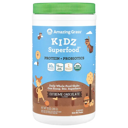 Amazing Grass, Kidz Superfood®, Proteína y probióticos, Chocolate extremo, 285 g (10 oz)