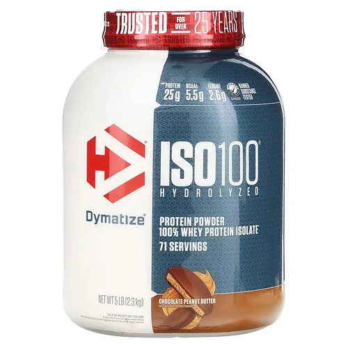 Dymatize, ISO100® hidrolizado, 100 % aislado de proteína de suero de leche, Chocolate y mantequilla de maní, 2,3 kg (5 lb)