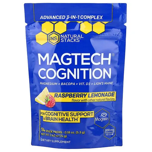 Natural Stacks, MagTech®, Cognición, Limonada de frambuesa, 14 sobrecitos, 5,3 g (0,18 oz) cada uno