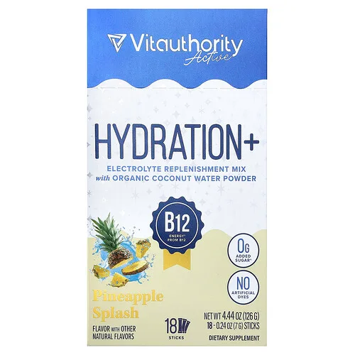 Vitauthority, Active, Hidratación y más, Sensación de piña, 18 sobrecitos, 7 g (0,24 oz) cada uno