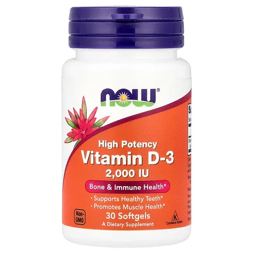 NOW Foods, Vitamina D3, 2000 UI, 30 cápsulas blandas