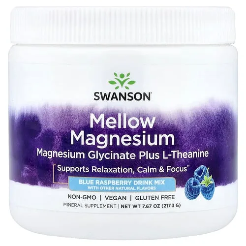 Swanson Vitamins, Mezcla para preparar bebidas con magnesio Mellow, Frambuesa azul, 217,3 g (7,67 oz)