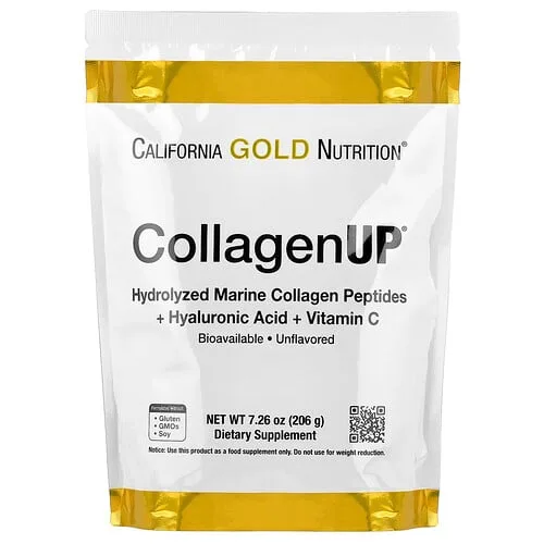 California Gold Nutrition, CollagenUP®, Péptidos de colágeno marino hidrolizado con ácido hialurónico y vitamina C, Sin sabor, 206 g (7,26 oz)
