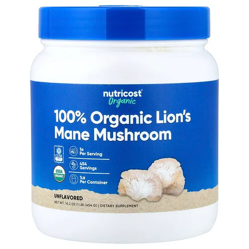 Nutricost, Hongo melena de león orgánico, Sin sabor, 454 g (1 lb)