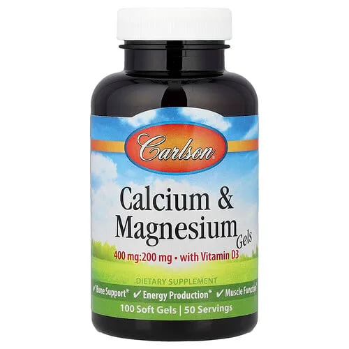 Carlson, Calcio y magnesio en gel con vitamina D3, 100 cápsulas blandas