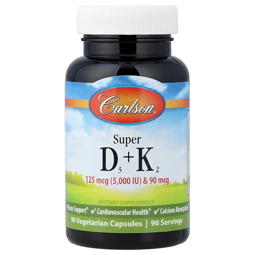Carlson, Super vitaminas D3 y K2, 90 cápsulas vegetales