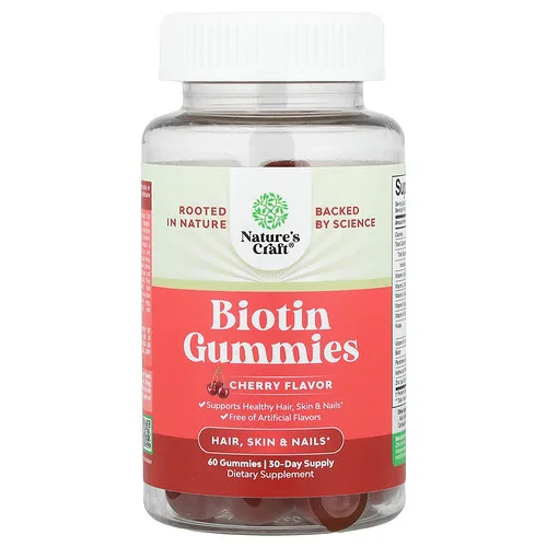 Nature's Craft, Gomitas de biotina, Cereza`` 60 gomitas