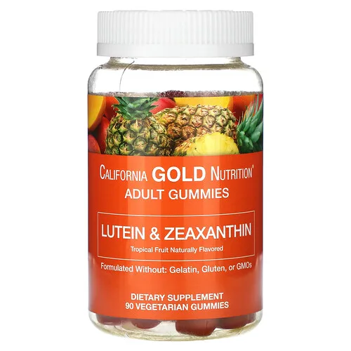 California Gold Nutrition, Gomitas de luteína y zeaxantina, Frutas tropicales, 90 gomitas vegetales