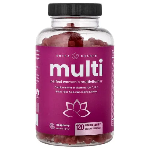 NutraChamps, Multivitamínico, Gomitas multivitamínicas perfectas para mujeres, Frambuesa, 120 gomitas vitamínicas
