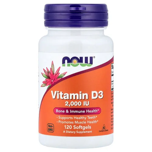 NOW Foods, Vitamina D3, 2000 UI, 120 cápsulas blandas
