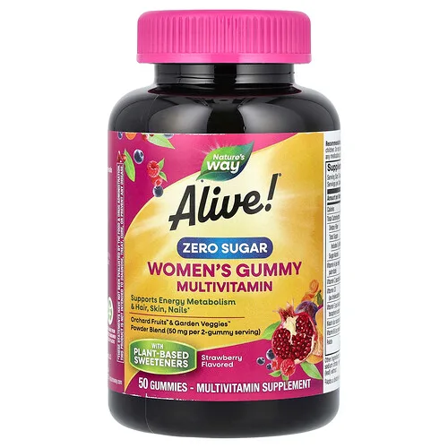Nature's Way, Alive!, Gomitas multivitamínicas para mujeres, Sin azúcar, Fresa, 50 gomitas